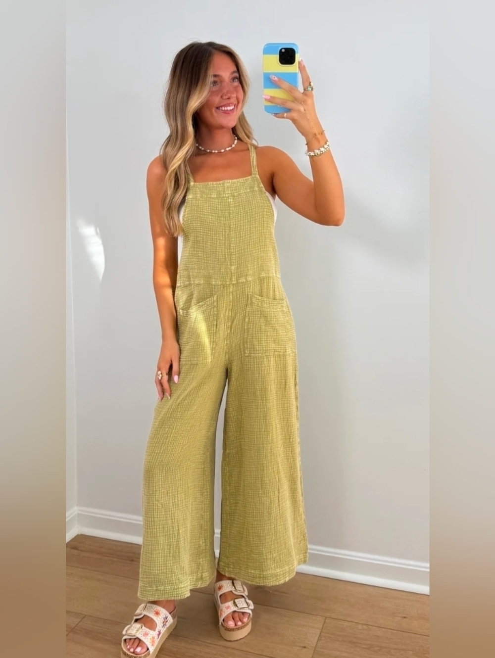 Ces Femme Lime Gauze Wide-Leg Jumpsuit